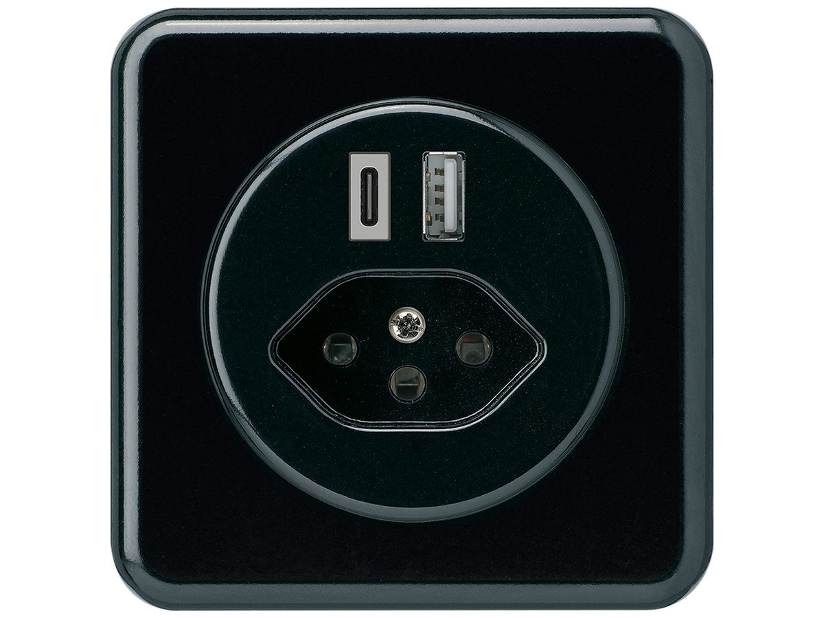 UP-USB-Ladesteckdose basico 18W PD 1×Typ A 1×Typ C Typ 13 m.Abdeck-&Befest. sz