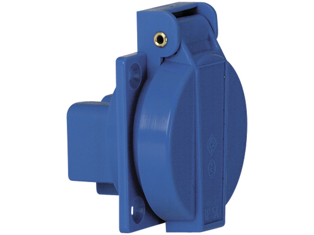 EB-Steckdose Typ13 3P 10A 230V blau IP54 vernickelt Schkl.
