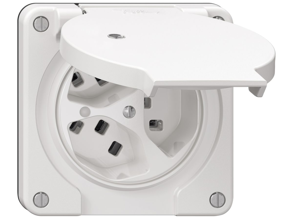 Steckdose NEVO SNAPFIX® 3×T23 16A 250V beleuchtet 87×87×32mm IP21 ws