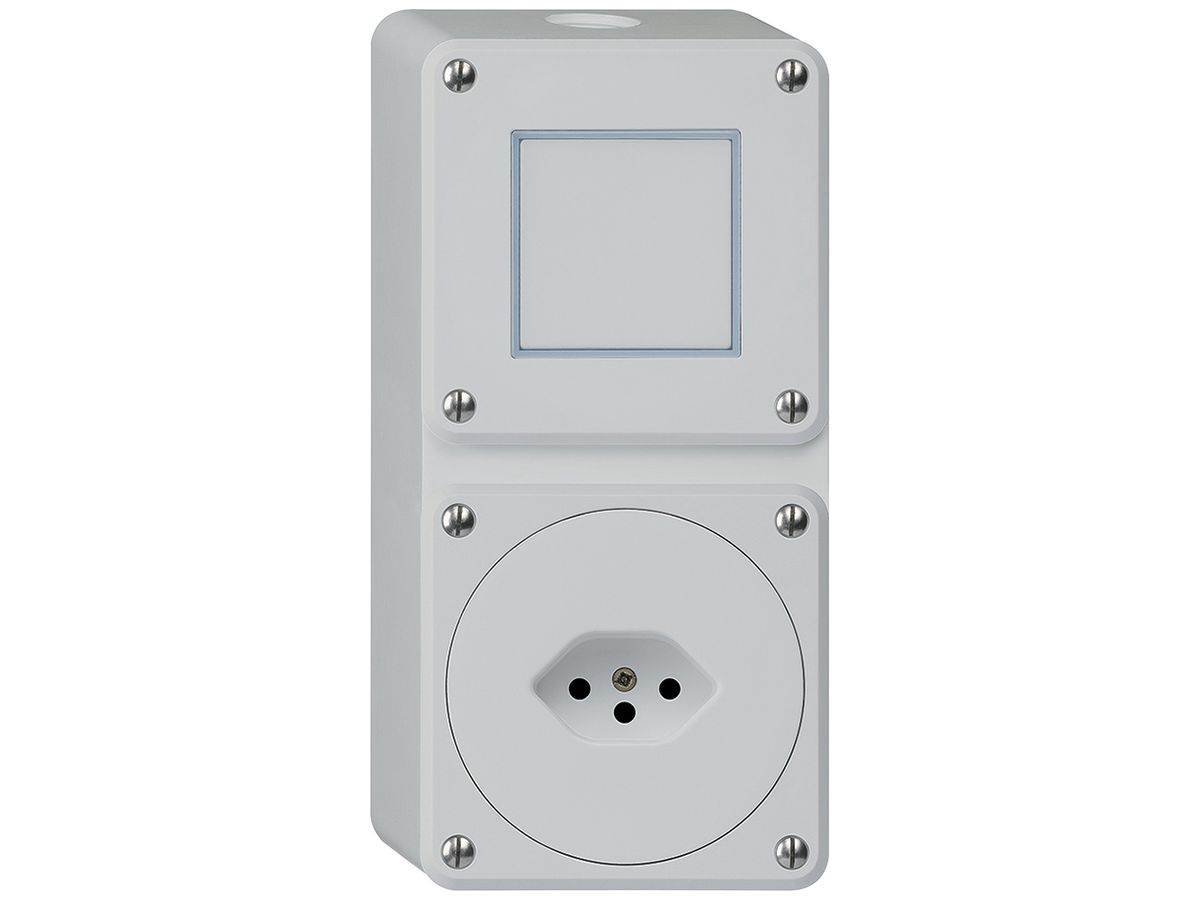 AP-Kombination Hager robusto I-I vertikal 3/1L+Typ 13, ohne Abdeckung, grau
