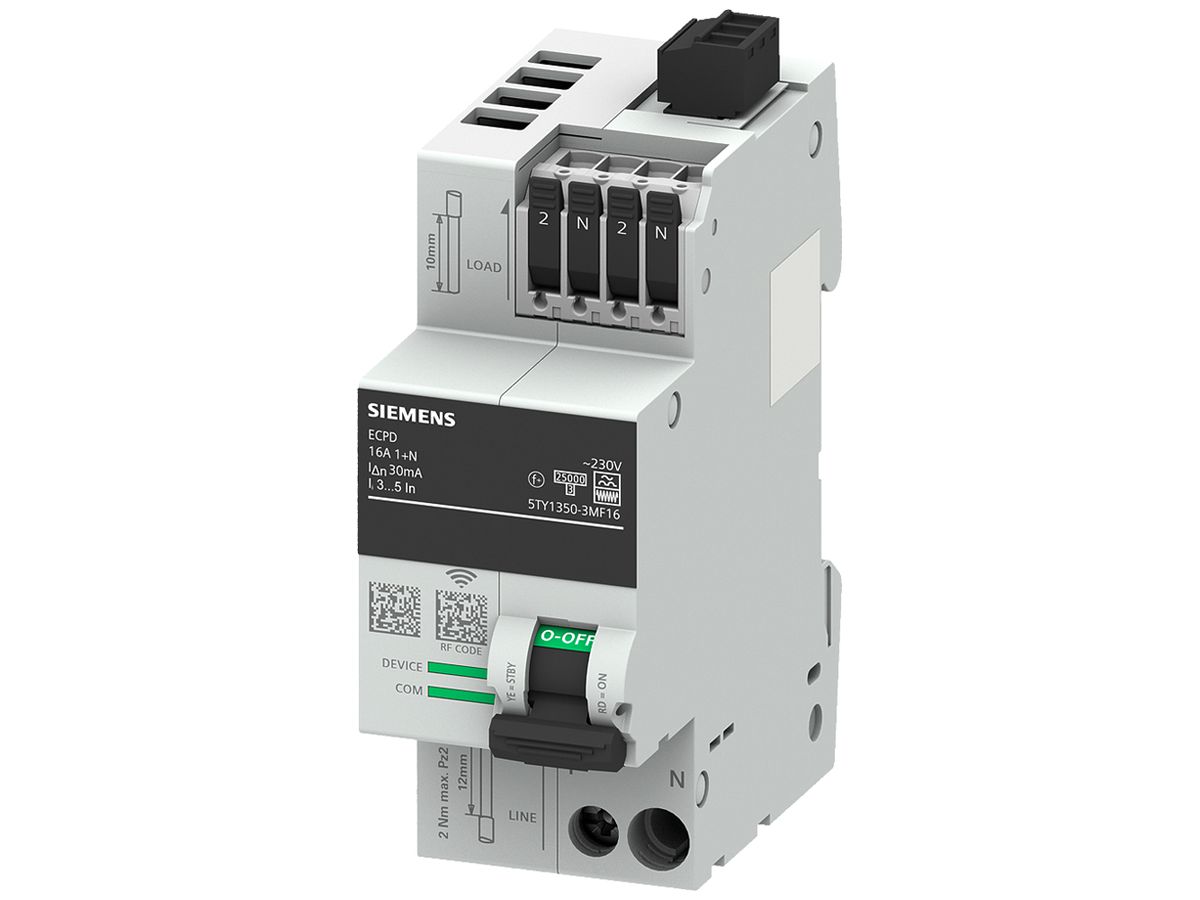 Elektronisches Schutzschaltgerät SENTRON ECPD 1LN 16A 30mA Typ F 75kA RF