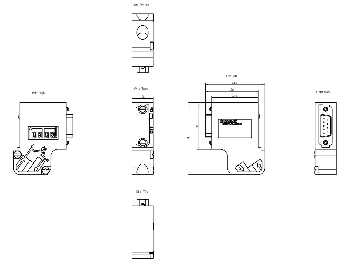 SPS-Busanschlussstecker Siemens SIMATIC DP PROFIBUS FC 35°