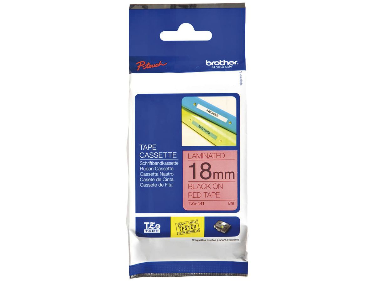Schriftbandkassette Brother TZe-441 18mm×8m, rot/schwarz