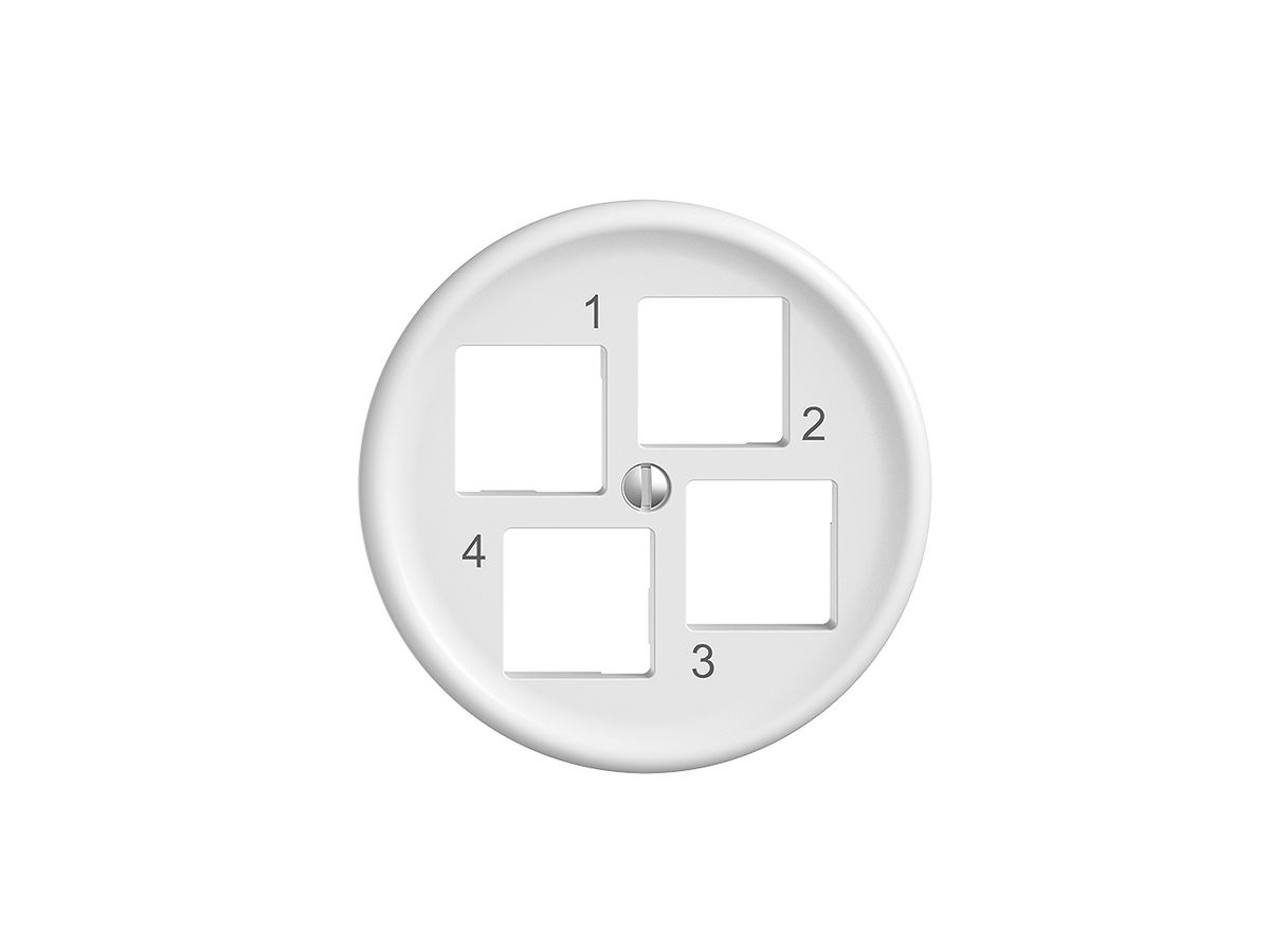 Montageset Sdue Q EASYNET S-One, für 4×RJ45, Ø60 mm, geradeauslass, weiss