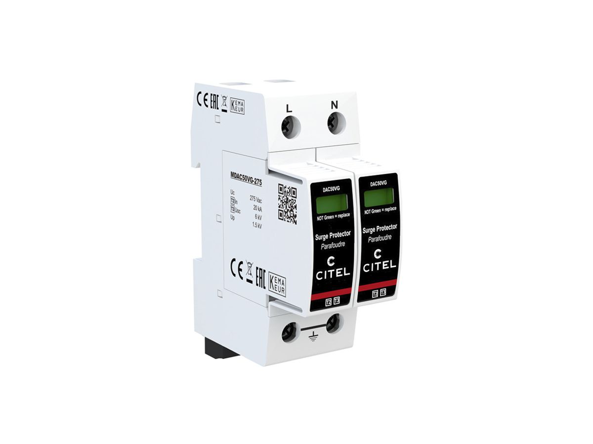 Überspannungsableiter  Citel DAC50VGS-20-275, Typ 2+3, 2-polig