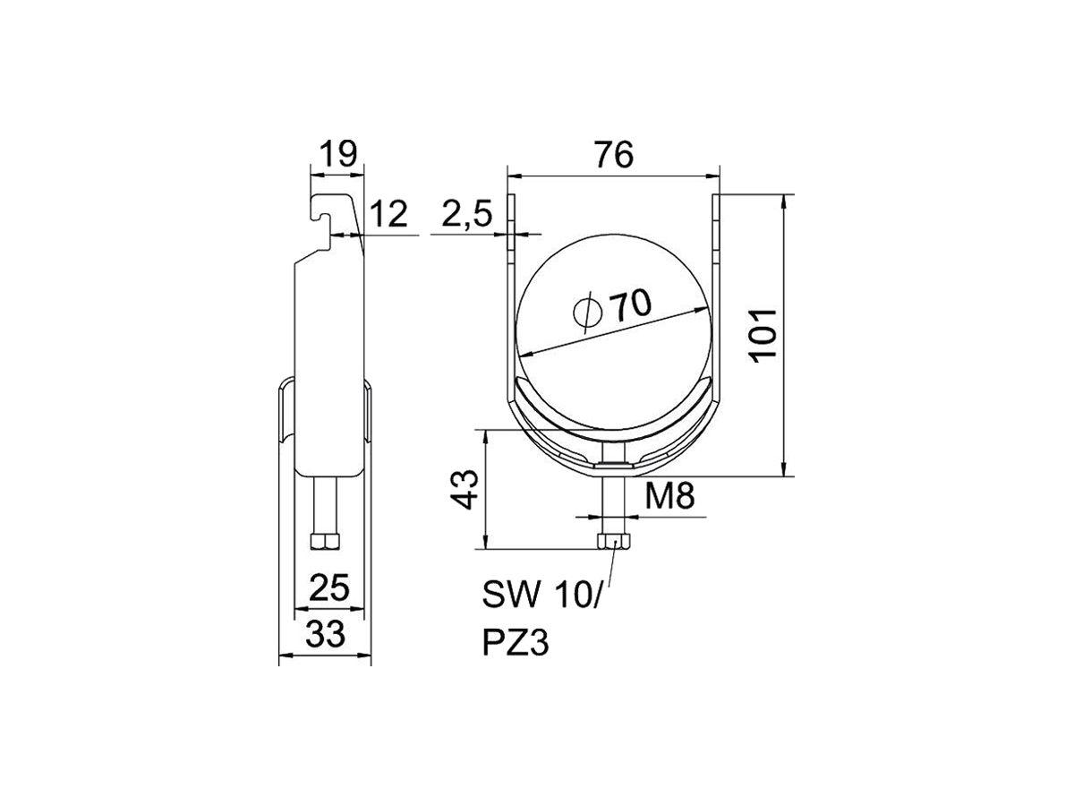 Schnellverleger BET 2056 U-Fuss Metall 64…70mm 1×Kabel A4 1.4571