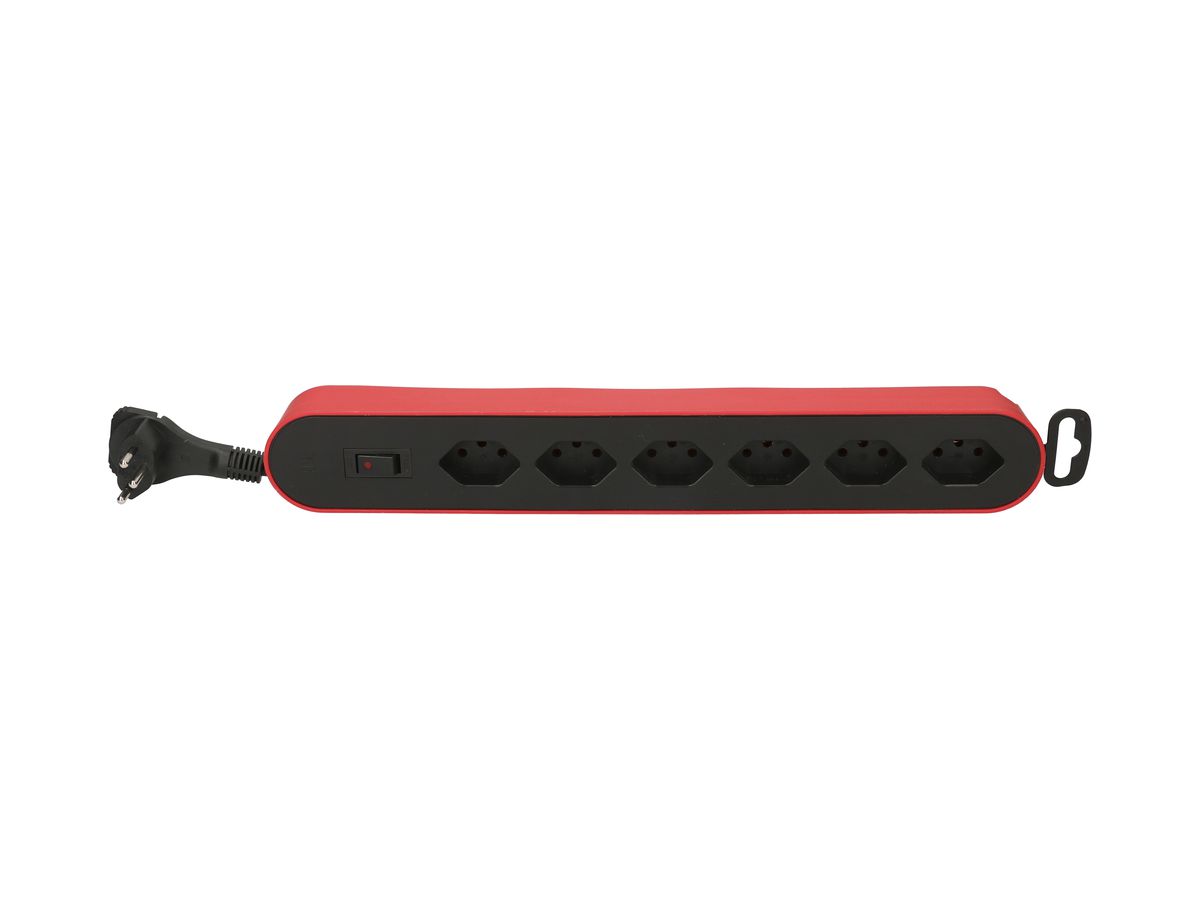 Steckdosenleiste MAX HAURI Design/Line 6×T13, Td 3×1mm², 2.2m, rot/schwarz