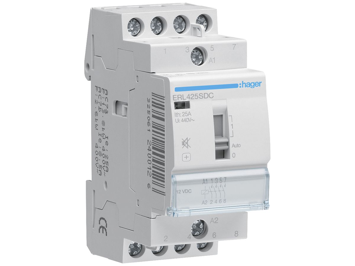 REG-Schütz Hager ERL 12VDC 4 Schliesser 0 Öffner 25A brummfrei 2TE