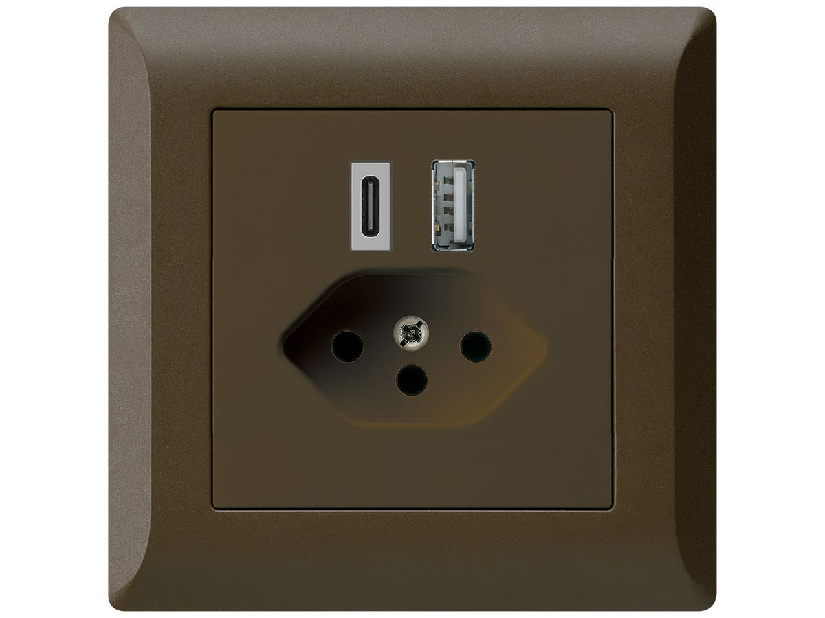 UP-USB-Ladesteckdose kallysto.line 18W PD 1×Typ A 1×Typ C T13 braun