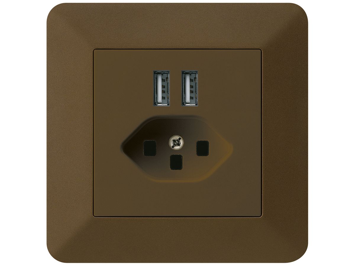 UP-Steckdose 2×USB & T23 kallysto.trend 2400mA braun