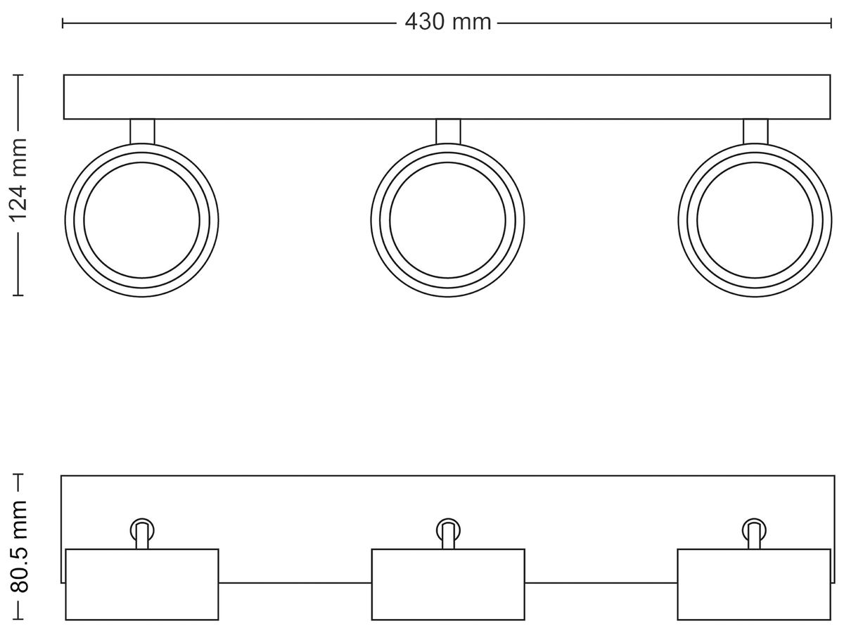 LED-Spot Philips Bracia 16.5W 1650lm 2700K 110° 430×80.5mm schwarz 3×Spot
