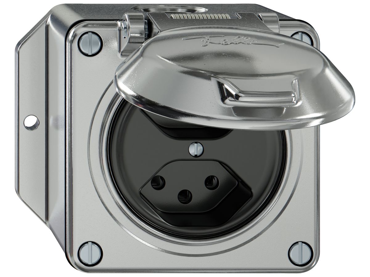 AP-Steckdose ELEMENT 2×Typ 13 10A 250V IP20 mit Klappdeckel aluminium