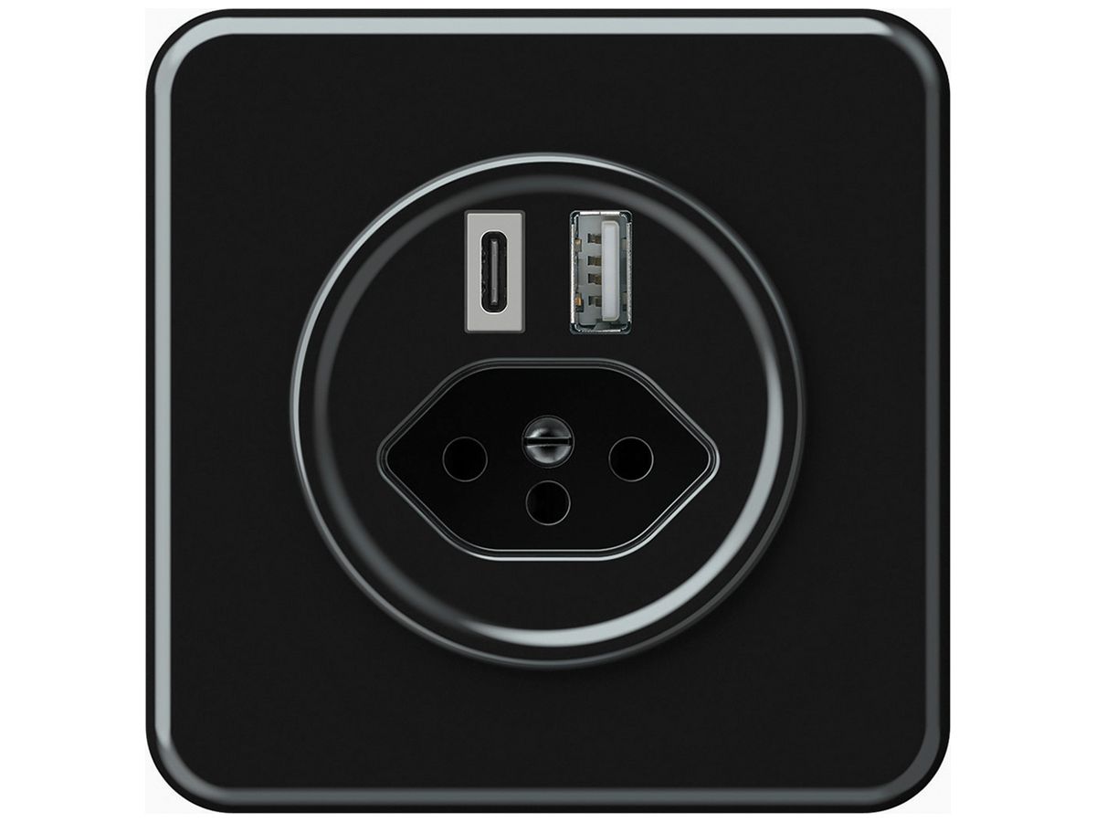 UP-USB-Ladesteckdose origin 1×USB-A 1×USB-C 3000mA 5V mit Typ 13 schwarz