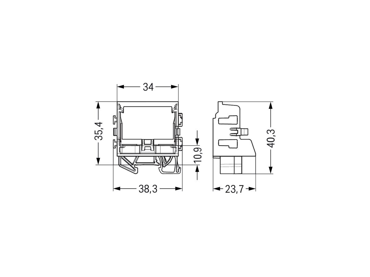 Befestigungsadapter WAGO 221 ohne Zugentlastung 10L×4mm² TH15 grau/gelb