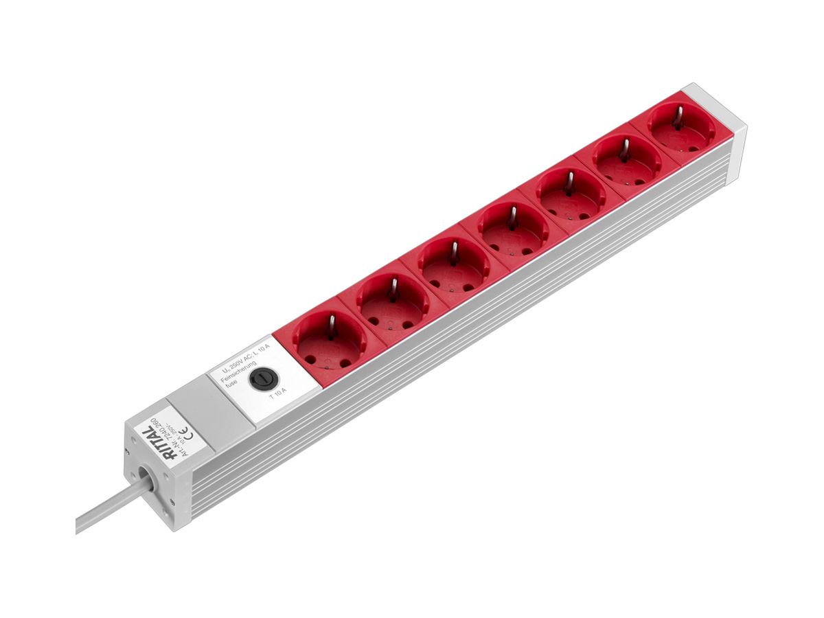 Steckdosenleiste Rittal DK 7240.260 19" 1HE 230VAC/16A 7×SCHUKO Sicherung rot