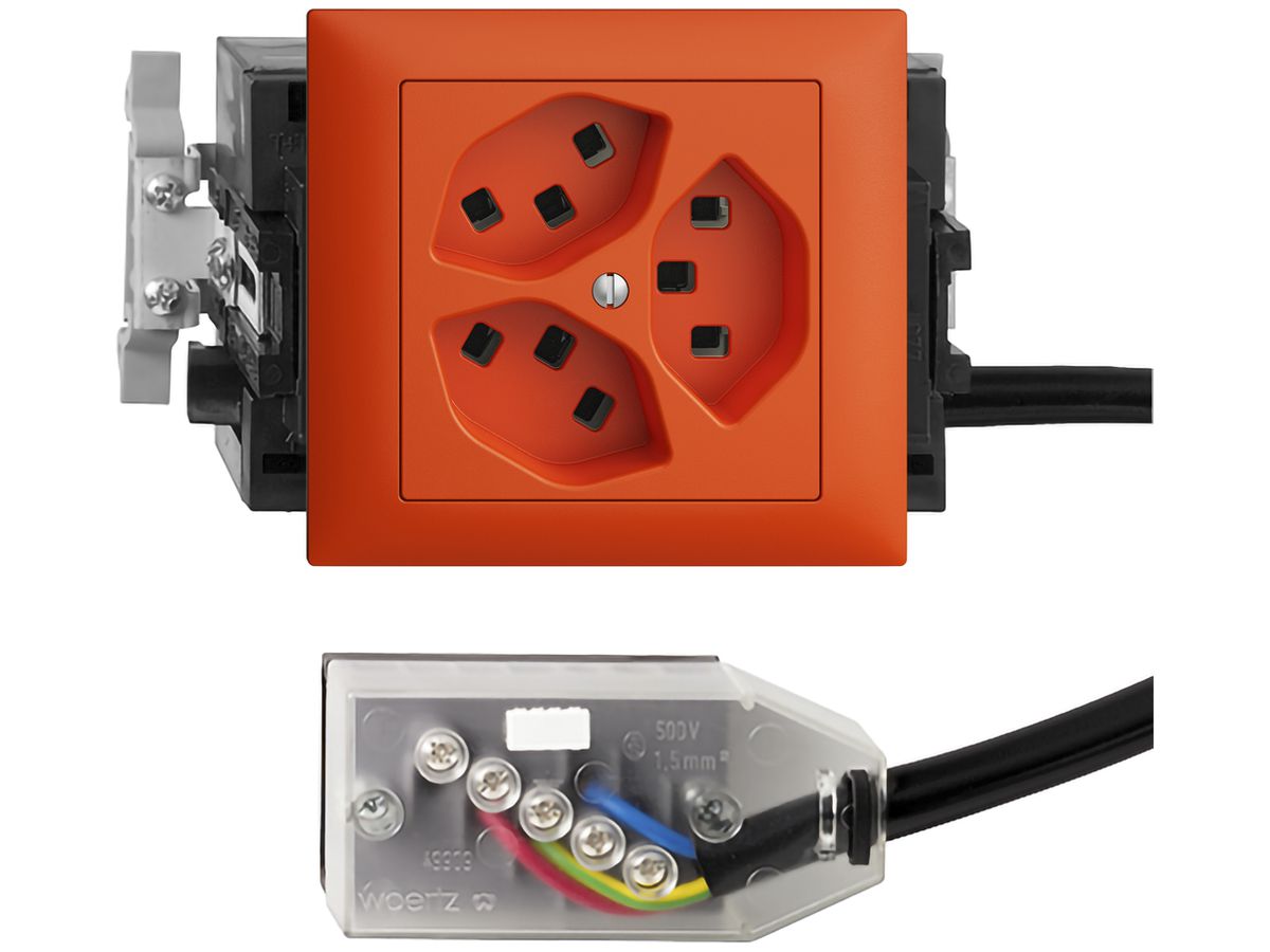 EB-Steckdose 3×T23 16A orange 53mm L2 EDIZIOdue für Technofil