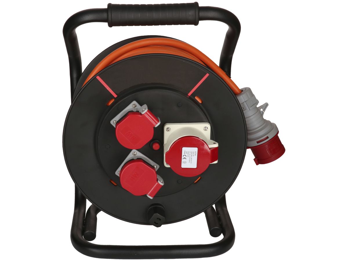 Kabelrolle MAX HAURI Kunststoff 400V 16A 2×T25+1×CEE16 30m 5×1.5mm² IP44 schwarz