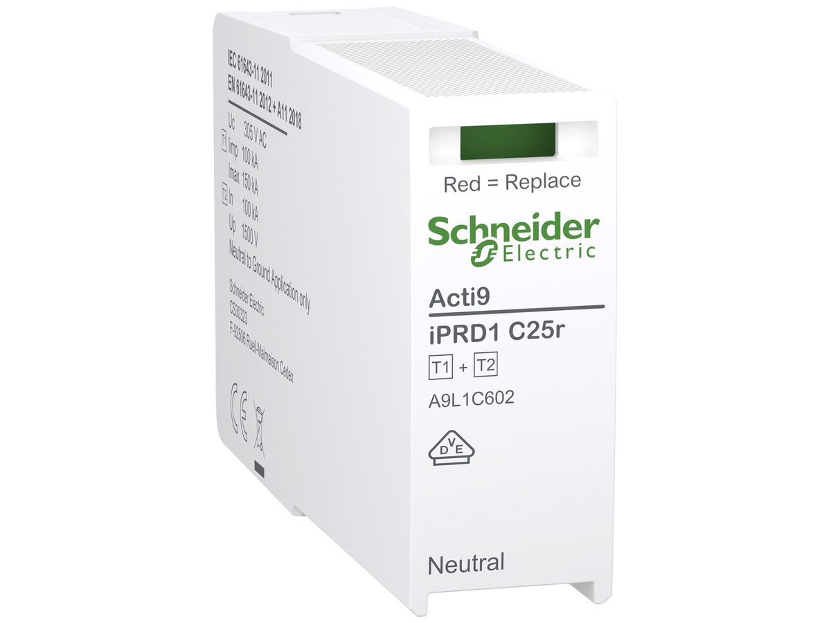 Steckmodul Acti9 iPRD C25r Typ 1+2 N-PE 1P 100kA 240V TN-S TT 1TE