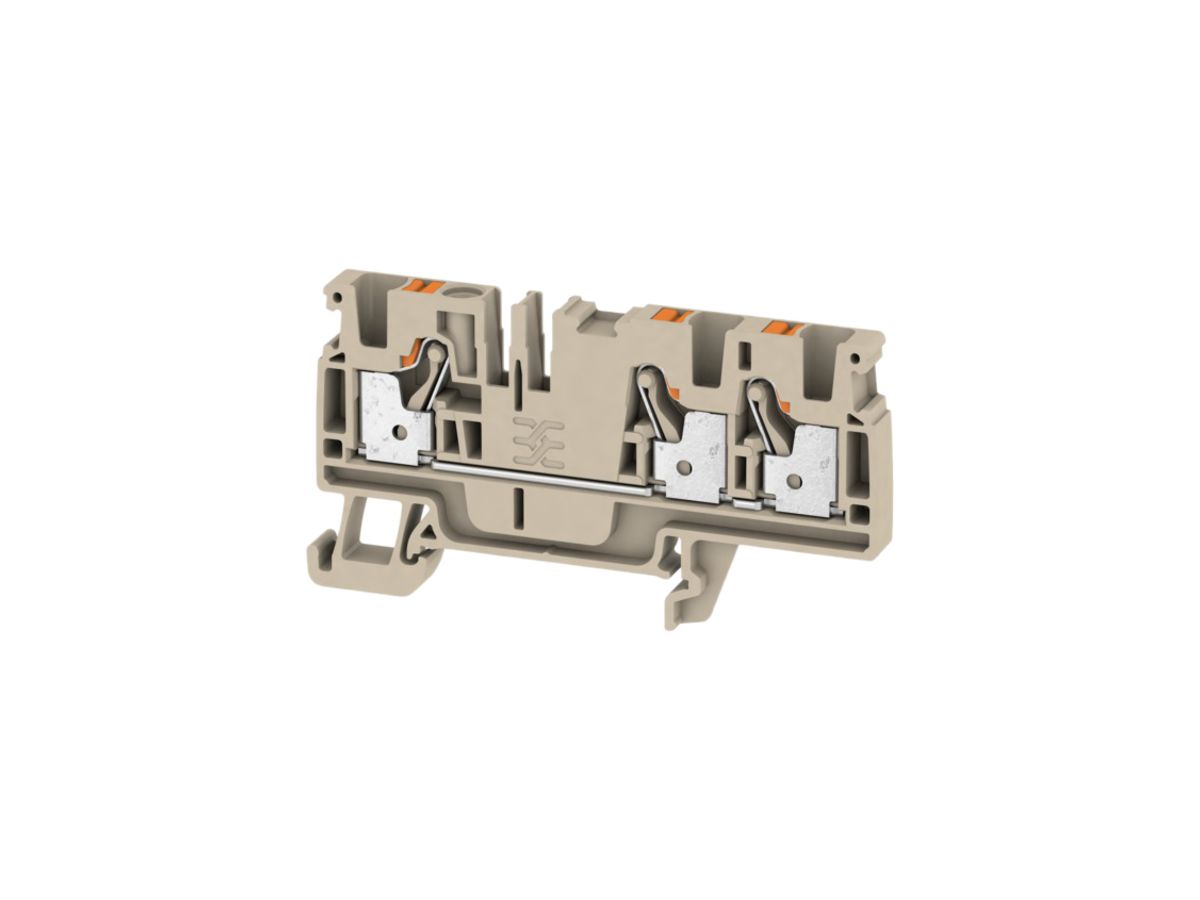 Durchgangs-Reihenklemme Weidmüller A3C PUSH IN 4mm² 3 Anschlüsse TS35 beige