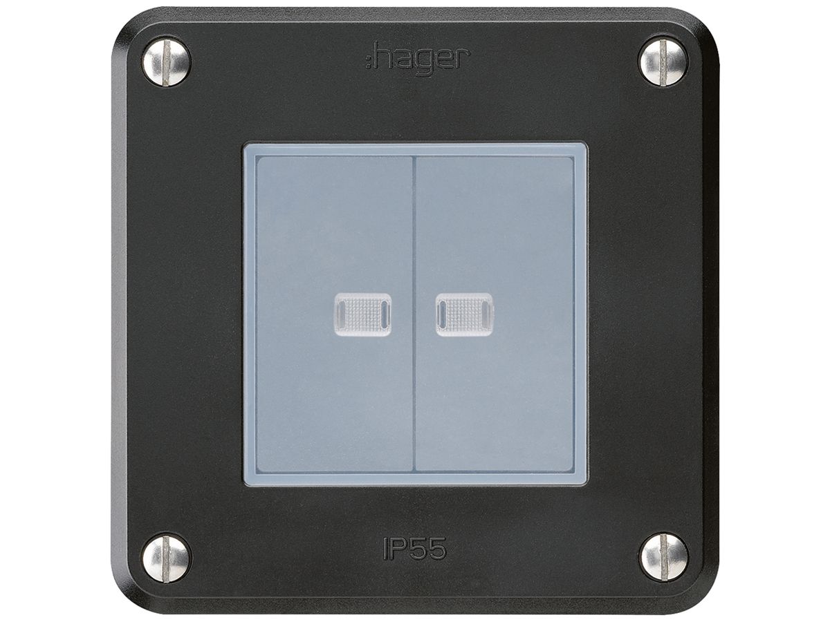 UP-Druckschalter robusto IP55 Schema 3/Drucktaster 2×beleuchtet schwarz