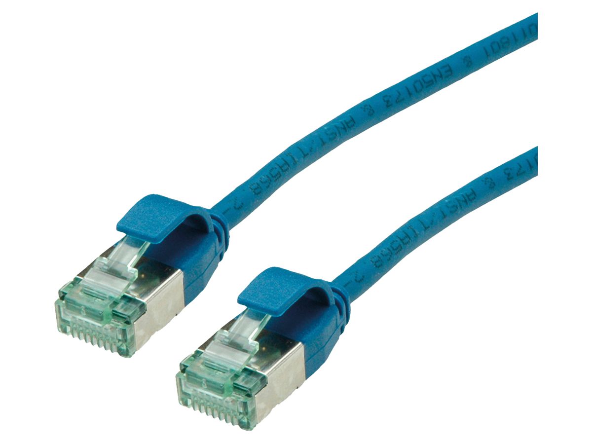 Patchkabel RJ45 ROLINE RM DataCenter slim Kat.6A U/FTP AWG32 TPE blau 0.5m