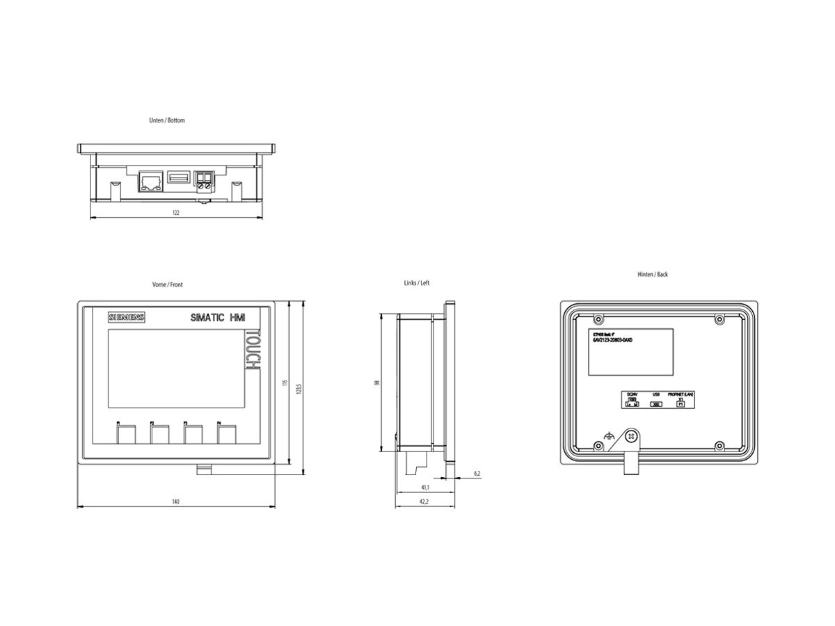 Touchpanel 4.3" Siemens SIMATIC HMI KTP400 BASIC COLOR PN, 65K Farben