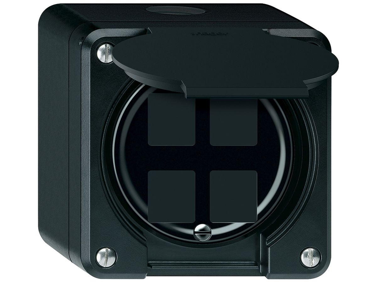 AP-Montageset robusto gerade für 4 Buchsen 86×86mm schwarz