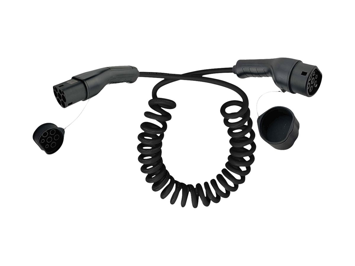 Ladekabel E-Mobility ROLINE Mode 3 T2/T2 7.4kW 32A 1L spiral schwarz 3m