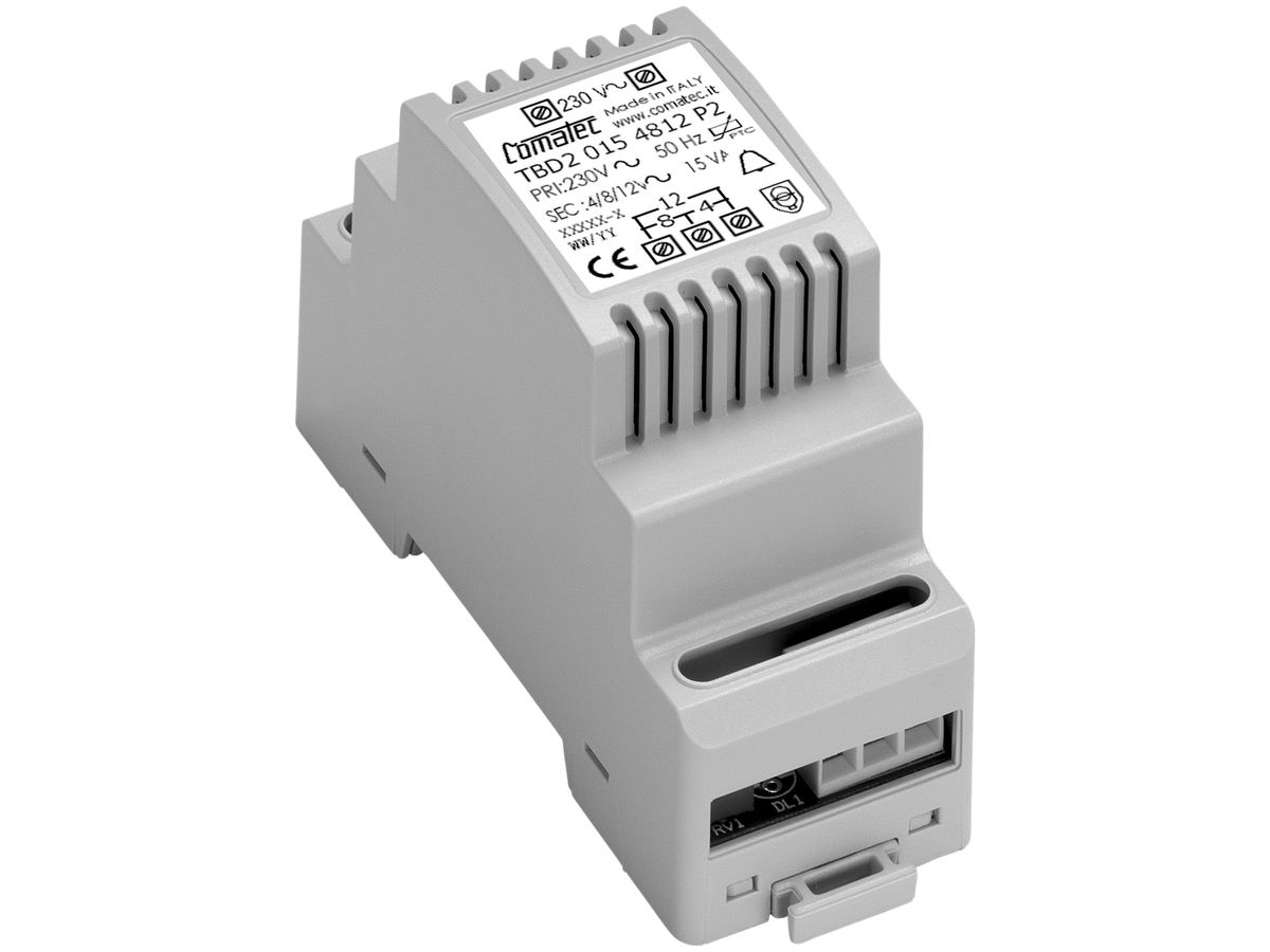 REG-Klingeltransformator Comatec TBD2, IN: 230VAC, OUT: 4…12VAC/15VA, 2TE