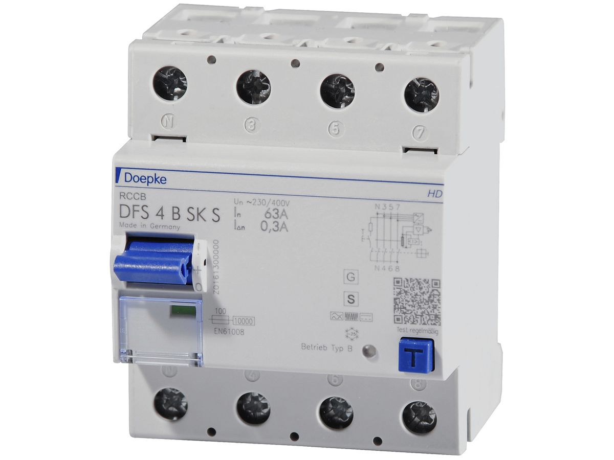 Fehlerstromschutzschalter Doepke 63A 300mA Audio RCCB, Typ B, selektiv, N links