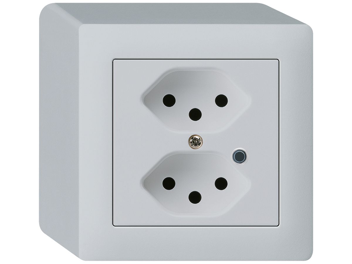AP-Steckdose Hager kallysto 2×T13 beleuchtet Q lichtgrau