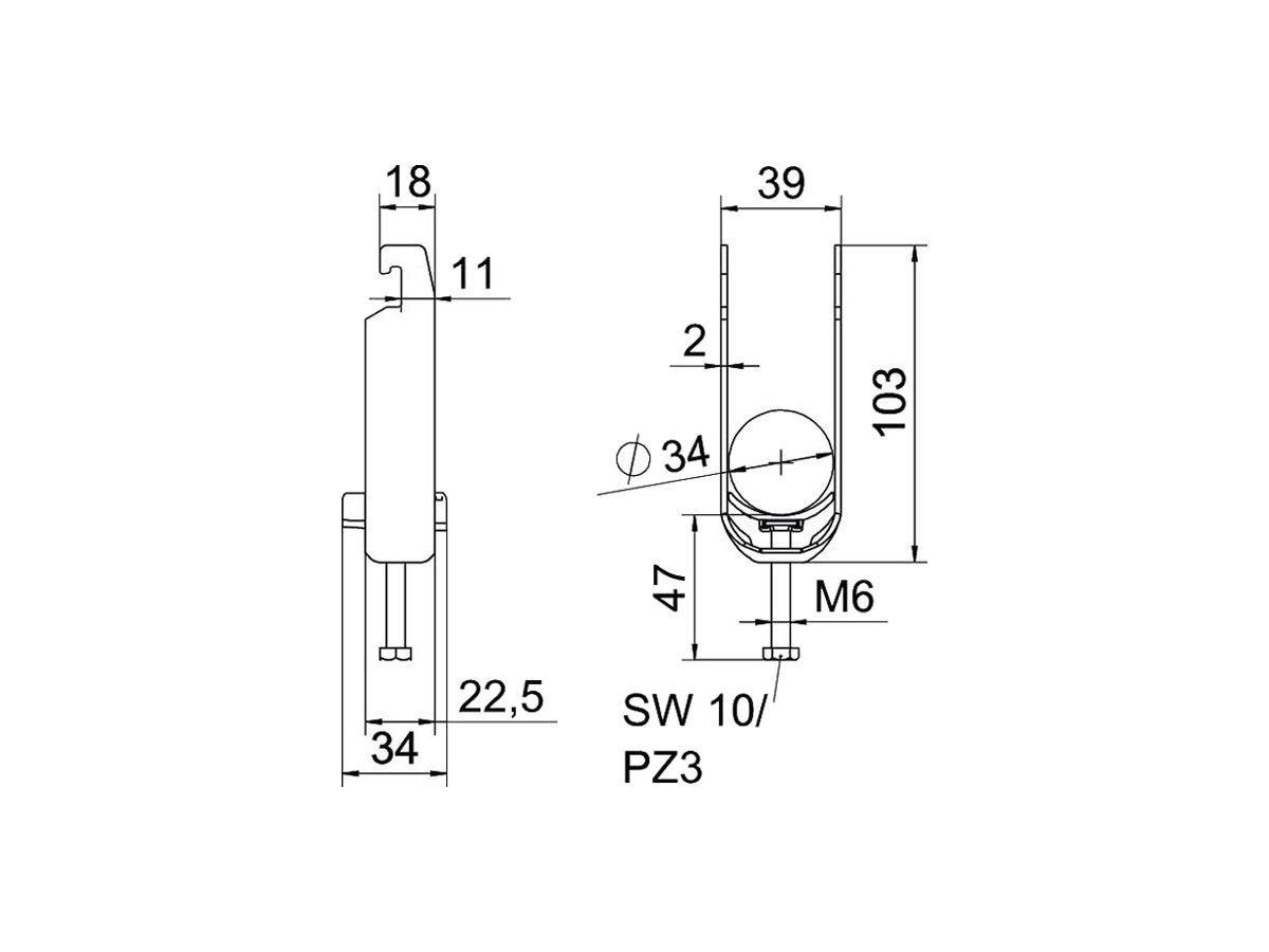 Schnellverleger BET 2056 U-Fuss Kunststoff 28…34mm 2×Kabel Stahl tfZn