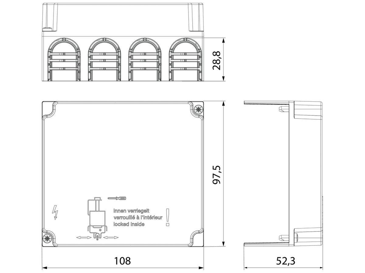 Haube Hager uniway für Einspeiseblock 160A, 3LN, Breite 108mm