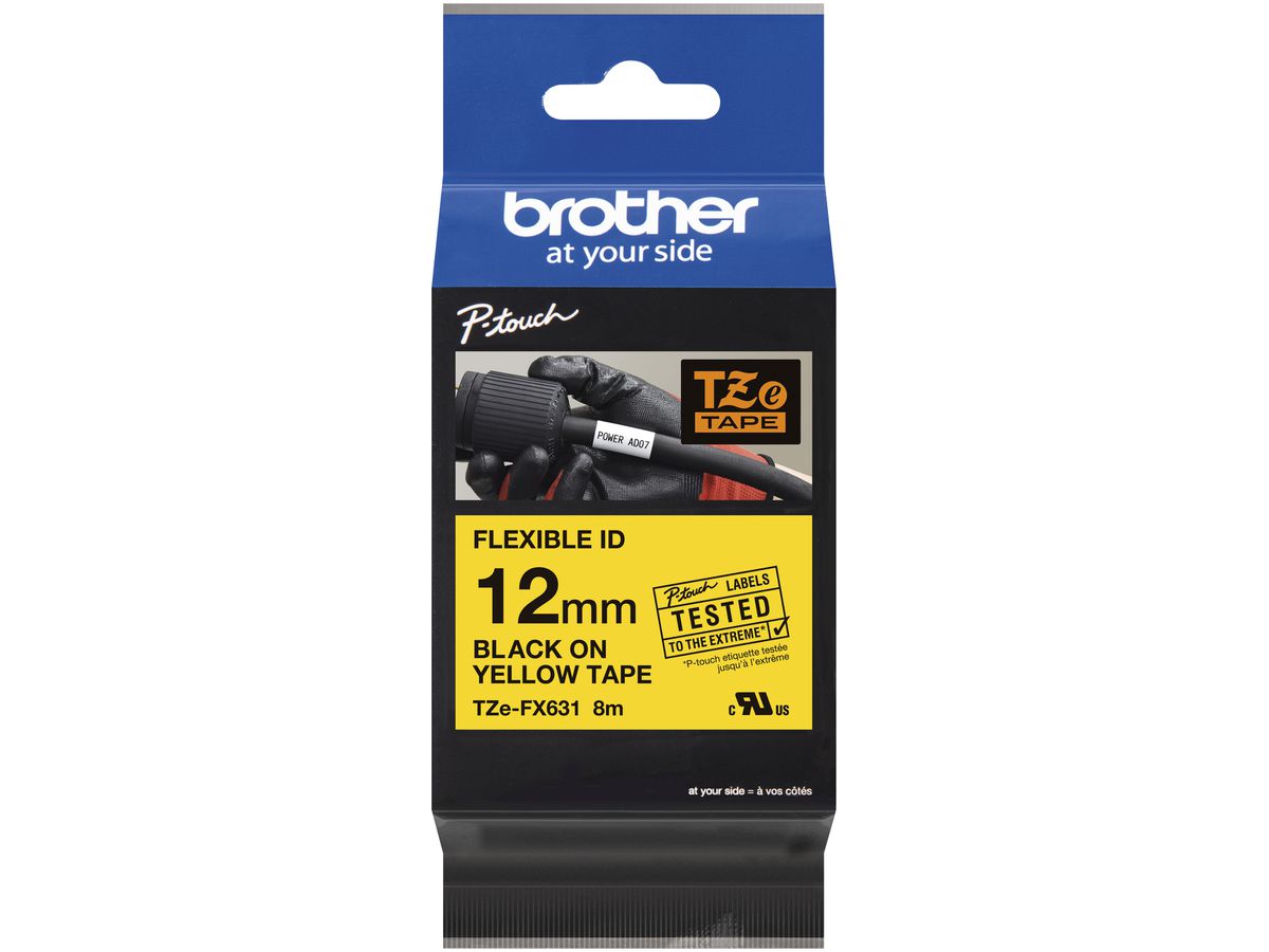 Schriftbandkassette Brother TZeFX,12mm×8m, gelb/schwarz