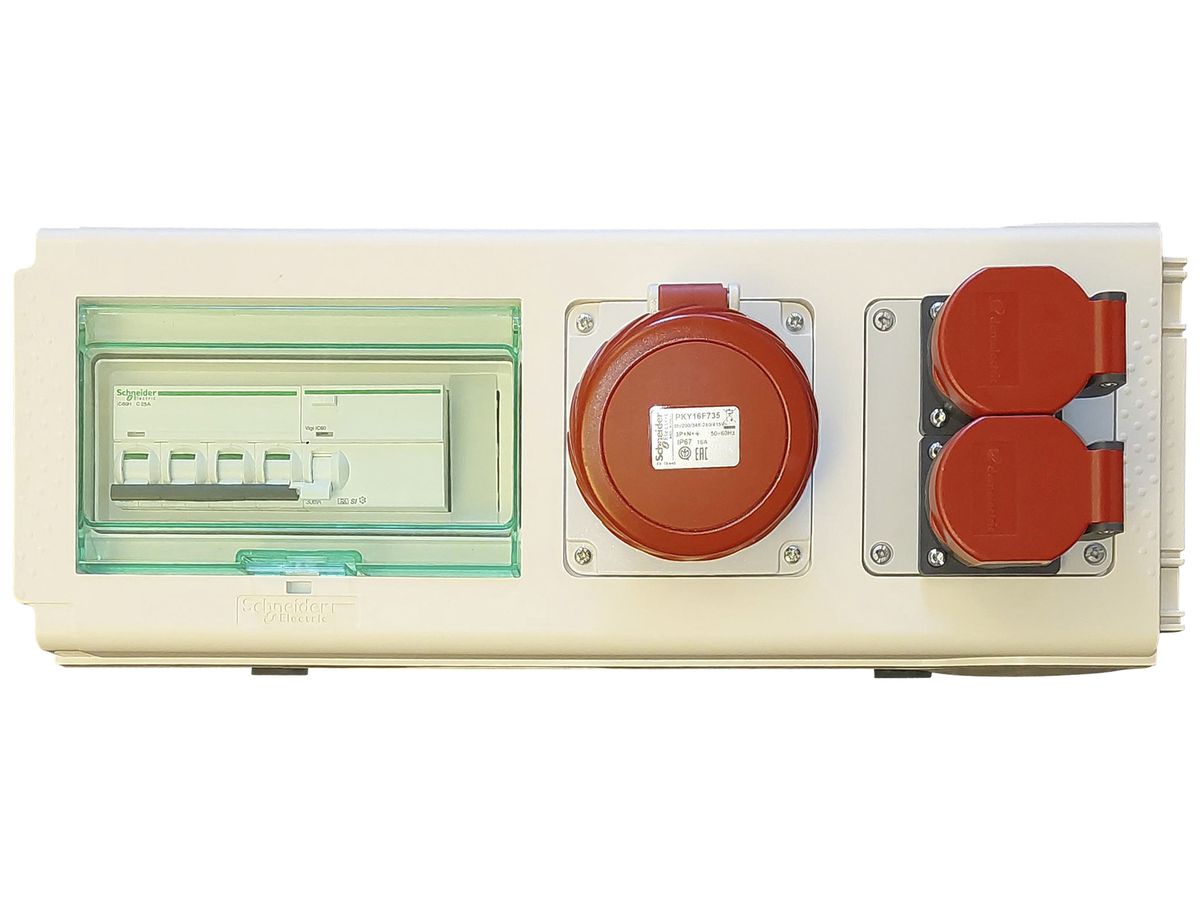 Abgangskasten Canalis KNB 32A mit FI/LS C16A 30mA 10kA 2×T25 1×CEE 3L+N+PE