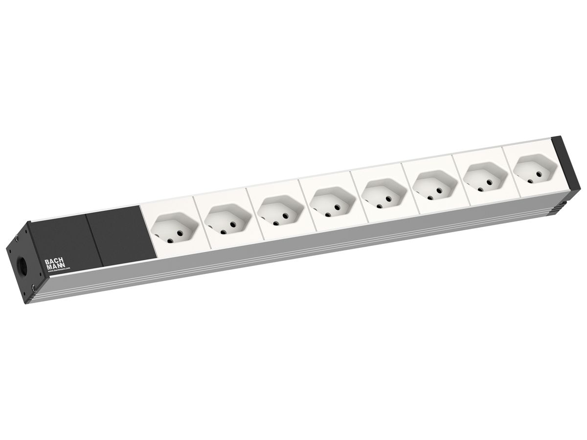 Steckdosenleiste 19" BACHMANN 8×T13 3m 1HE weiss/aluminium