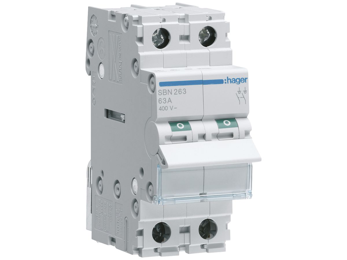 REG-Ausschalter Hager 63A 400V 2 Schliesser 0 Öffner 0 Wechsler 2TE