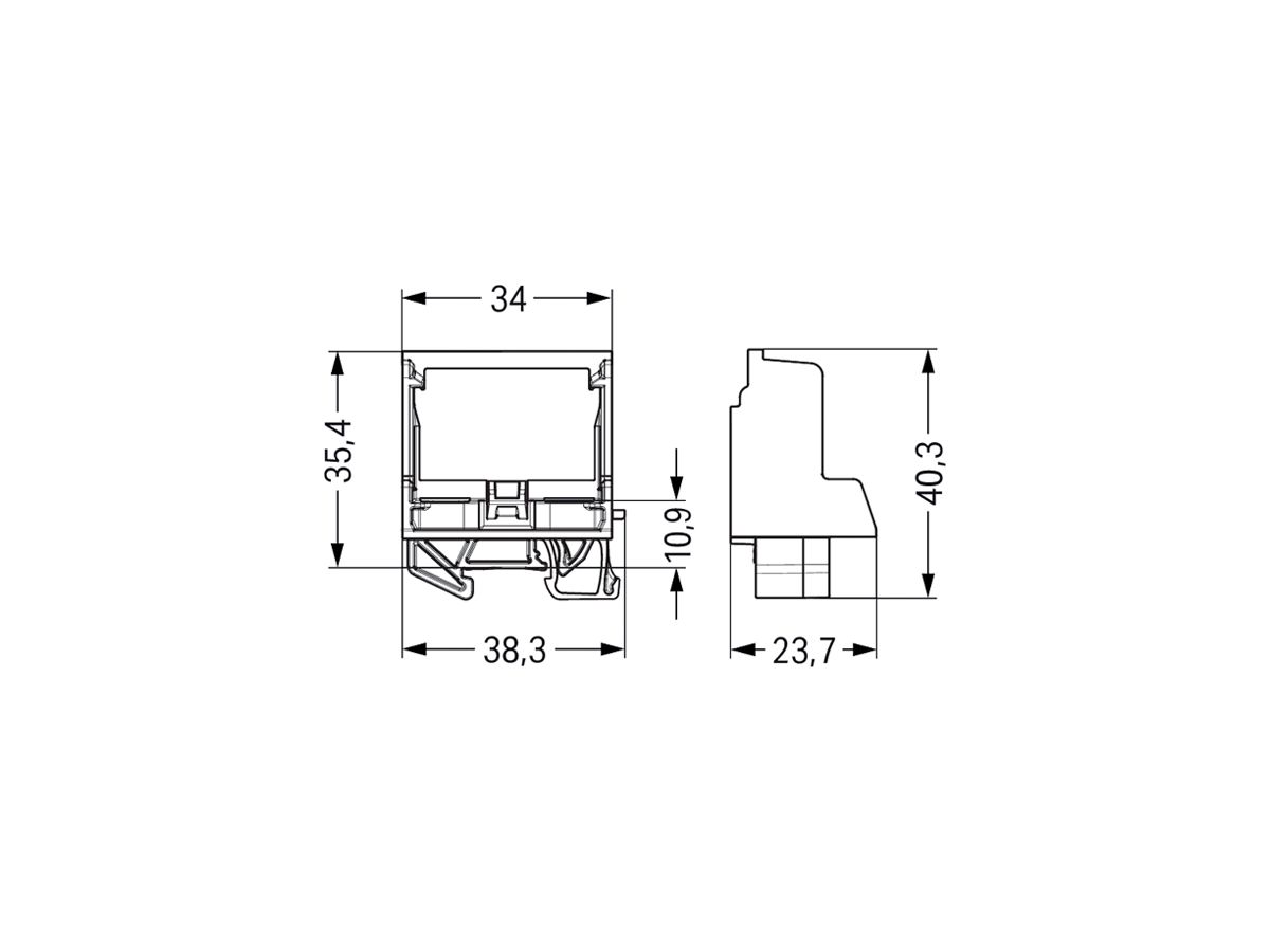 Befestigungsadapter WAGO o.Zugentlastung für 10×4mm² TH15 Ex lgu