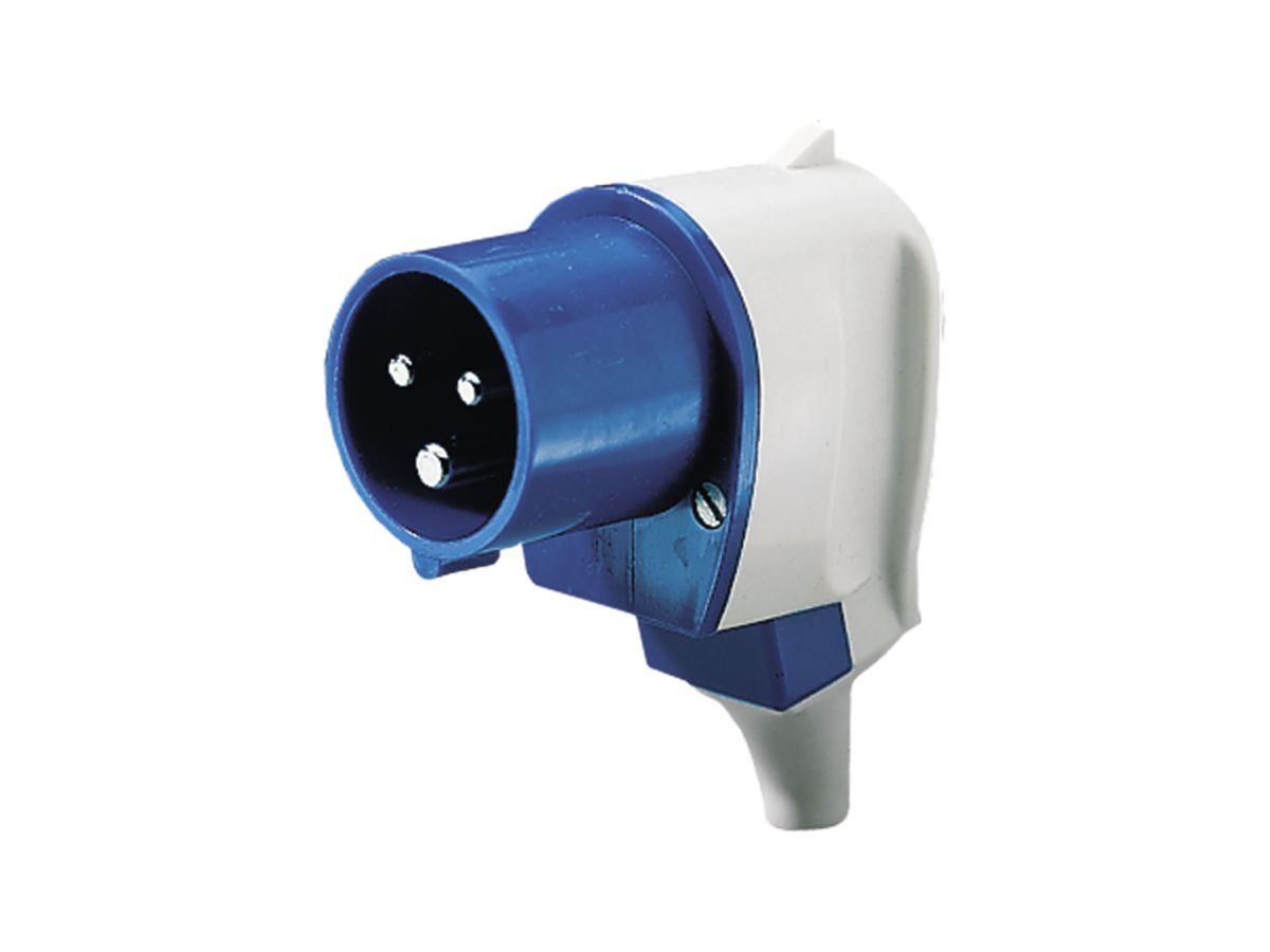 Winkelstecker CEE 16A 3P 6h 230V blau mit Kabelknickschutz