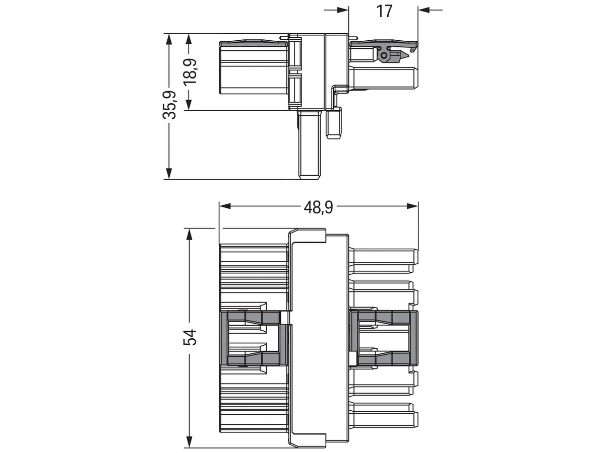 T-Verteiler WAGO 5L 1×Stecker/2×Buchse rot 25A 400V Cod.P m.fehlsteckgeschützt