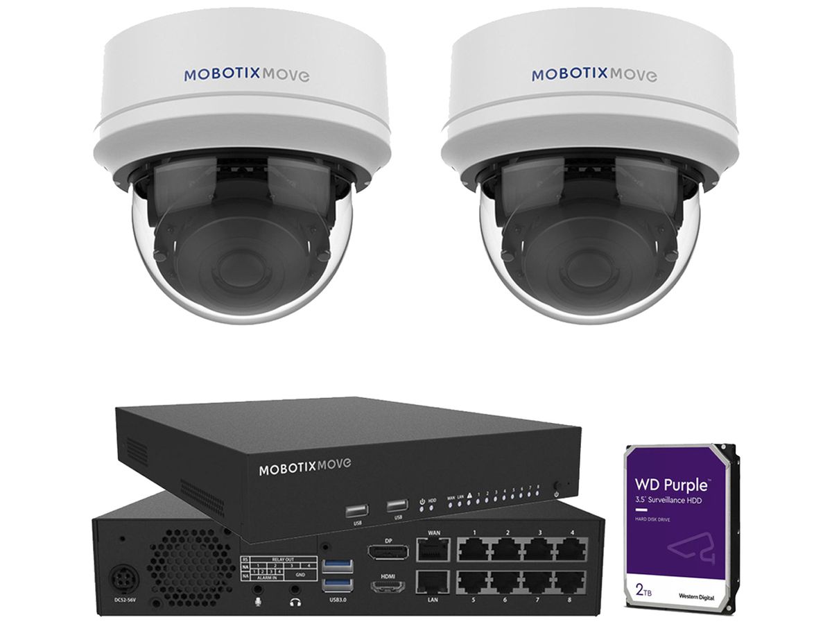 Videoüberwachungssystem MOBOTIX Mx-NVR-Set3: 2×VD1A-8-IR-VA 1×NVR-8 1×HDD