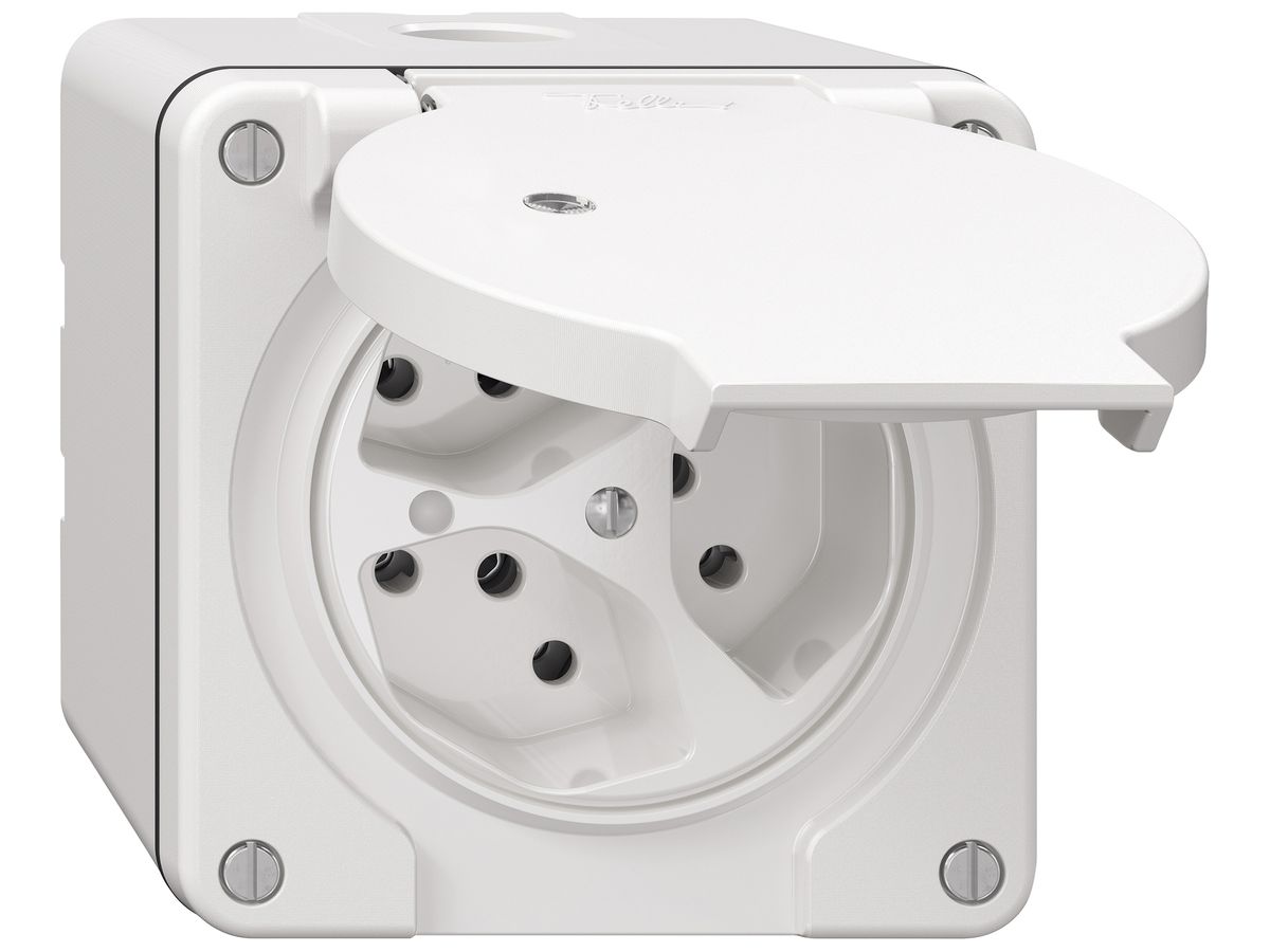 AP-Steckdose NEVO SNAPFIX® 3×T13 10A 250V beleuchtet 87×87×70mm IP21 ws