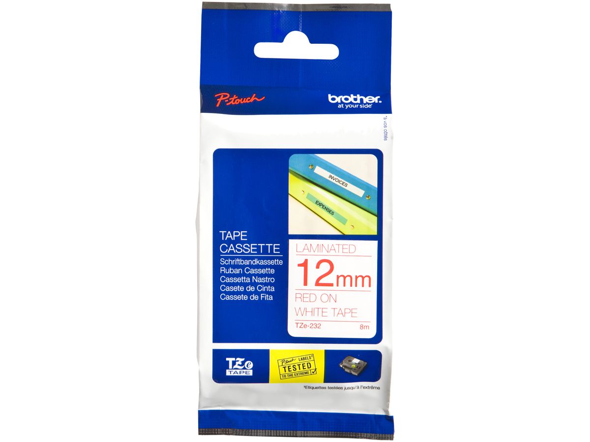 Schriftbandkassette Brother TZe-232 12mm×8m, weiss/rot