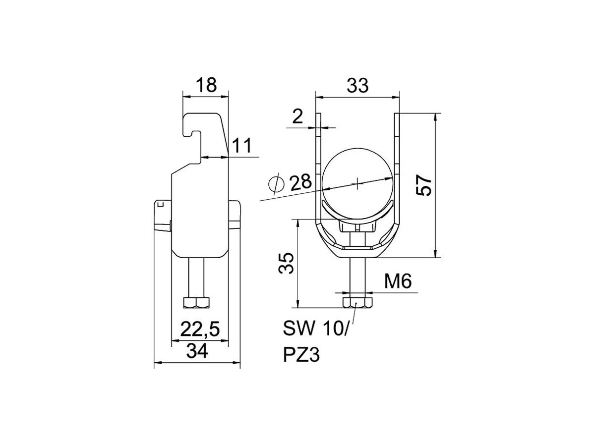 Schnellverleger BET 2056 U-Fuss Kunststoff 22…28mm 1×Kabel Stahl tfZn