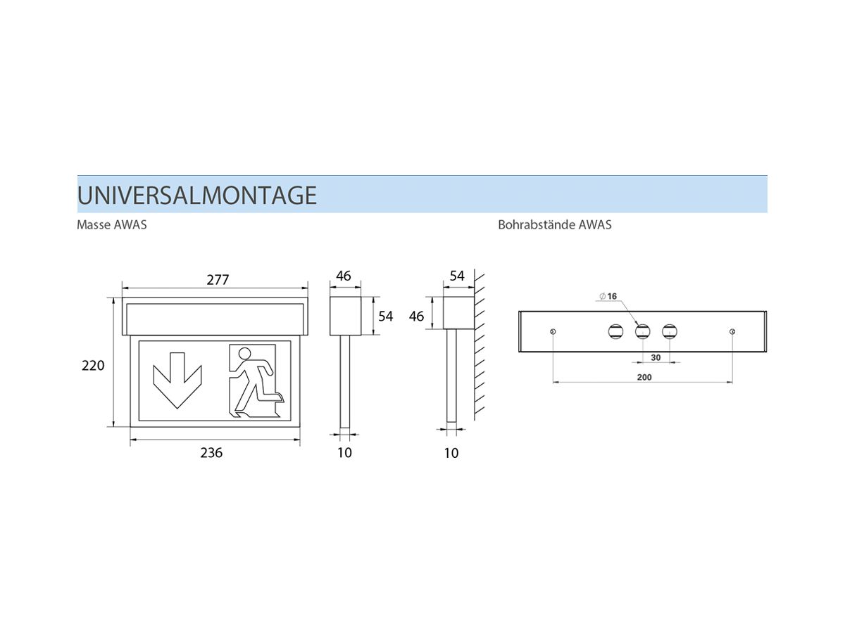 AP-LED-Rettungszeichenleuchte AWAG AWAS-U-411-AT 4.6W 277x220x54mm 1h