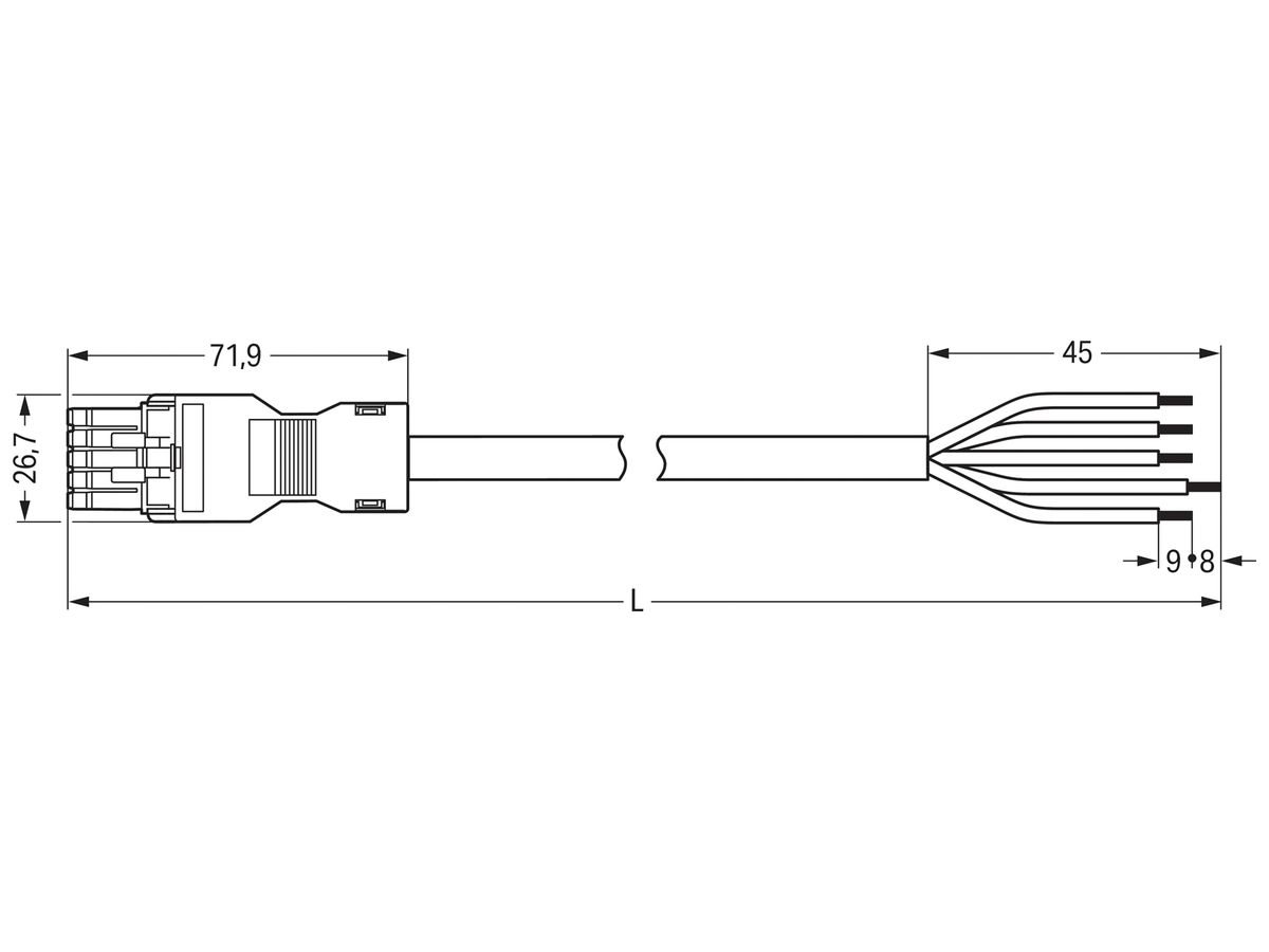 Anschlussleitung MINI 5×1.5mm² 16A 400V 5m Cod.I Buchse-freie Ende blau Cca