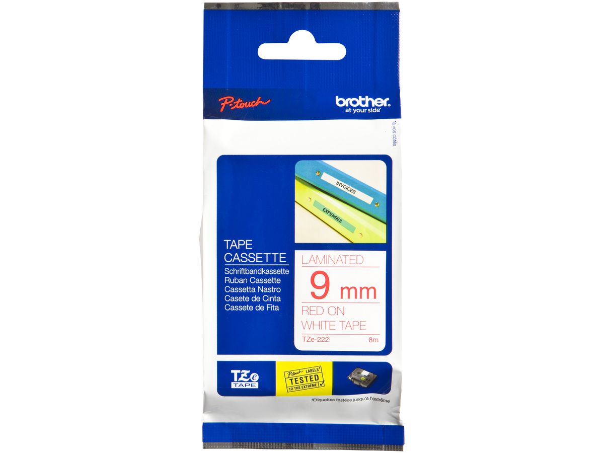 Schriftbandkassette Brother TZe-222 9mm×8m, weiss/rot
