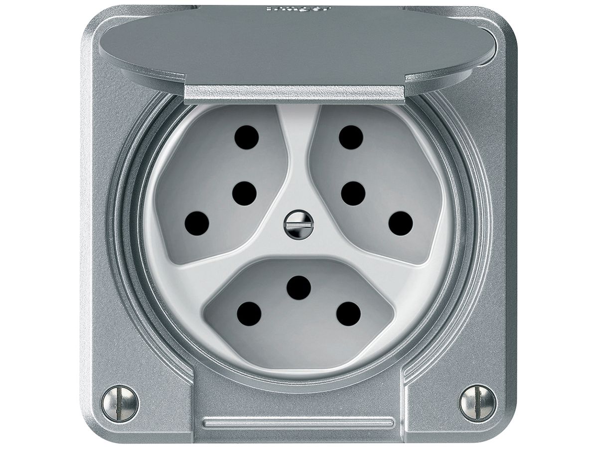 UP-Steckdose robusto 3×T13 10A 250V 86×86mm IP21 Aluminium