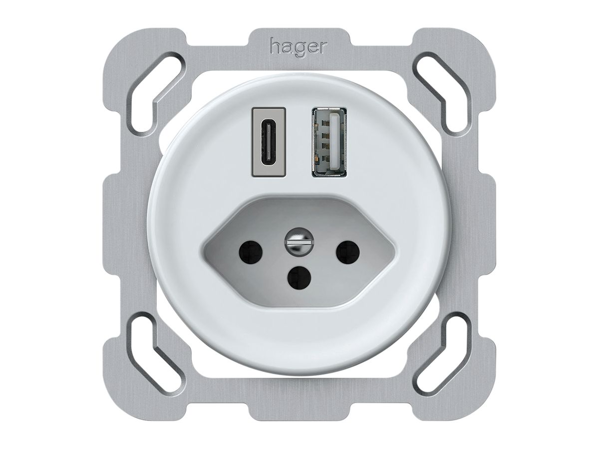 UP-USB-Ladesteckdose origin 1×USB-A 1×USB-C 3000mA 5V mit Typ 13 weiss