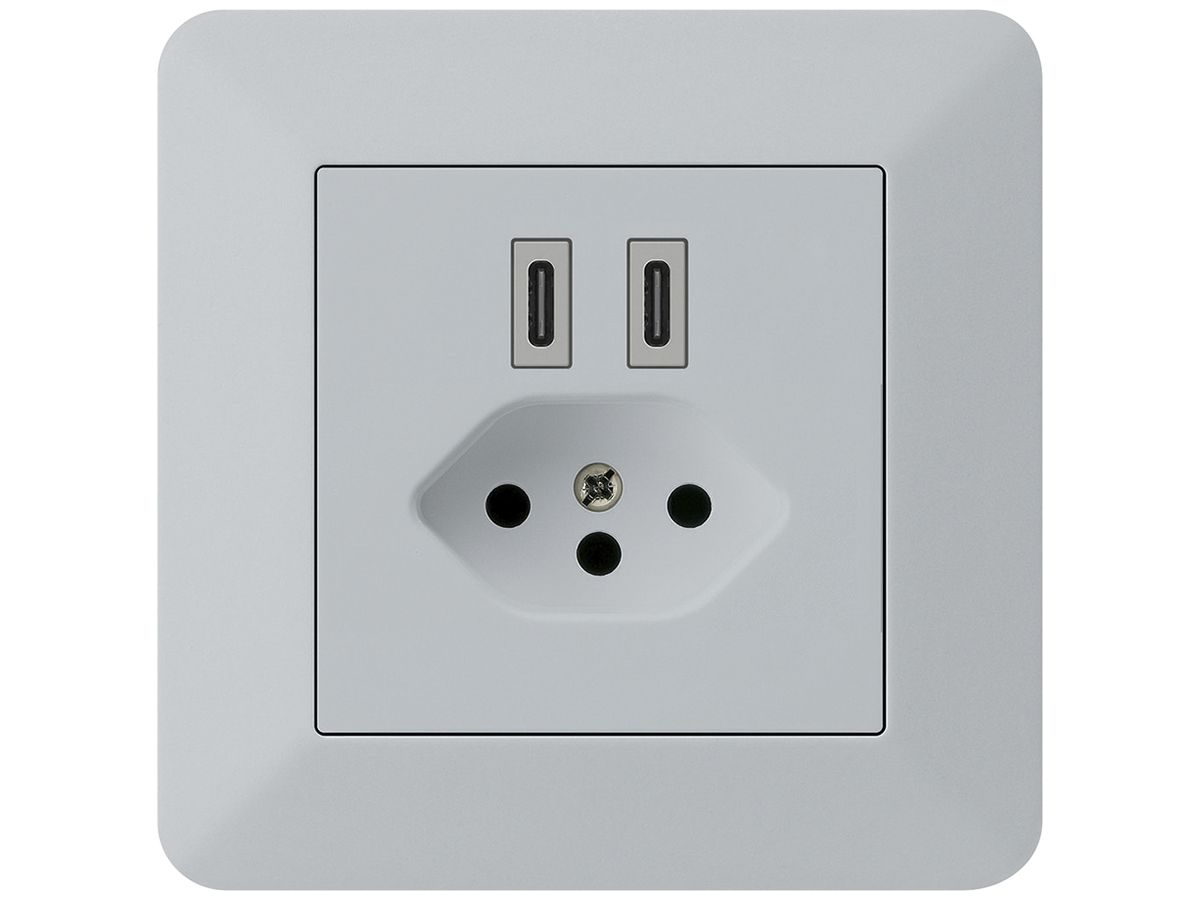 UP-USB-Ladesteckdose Hager kallysto.trend C-C 20W+T13 5V 94×94mm grau